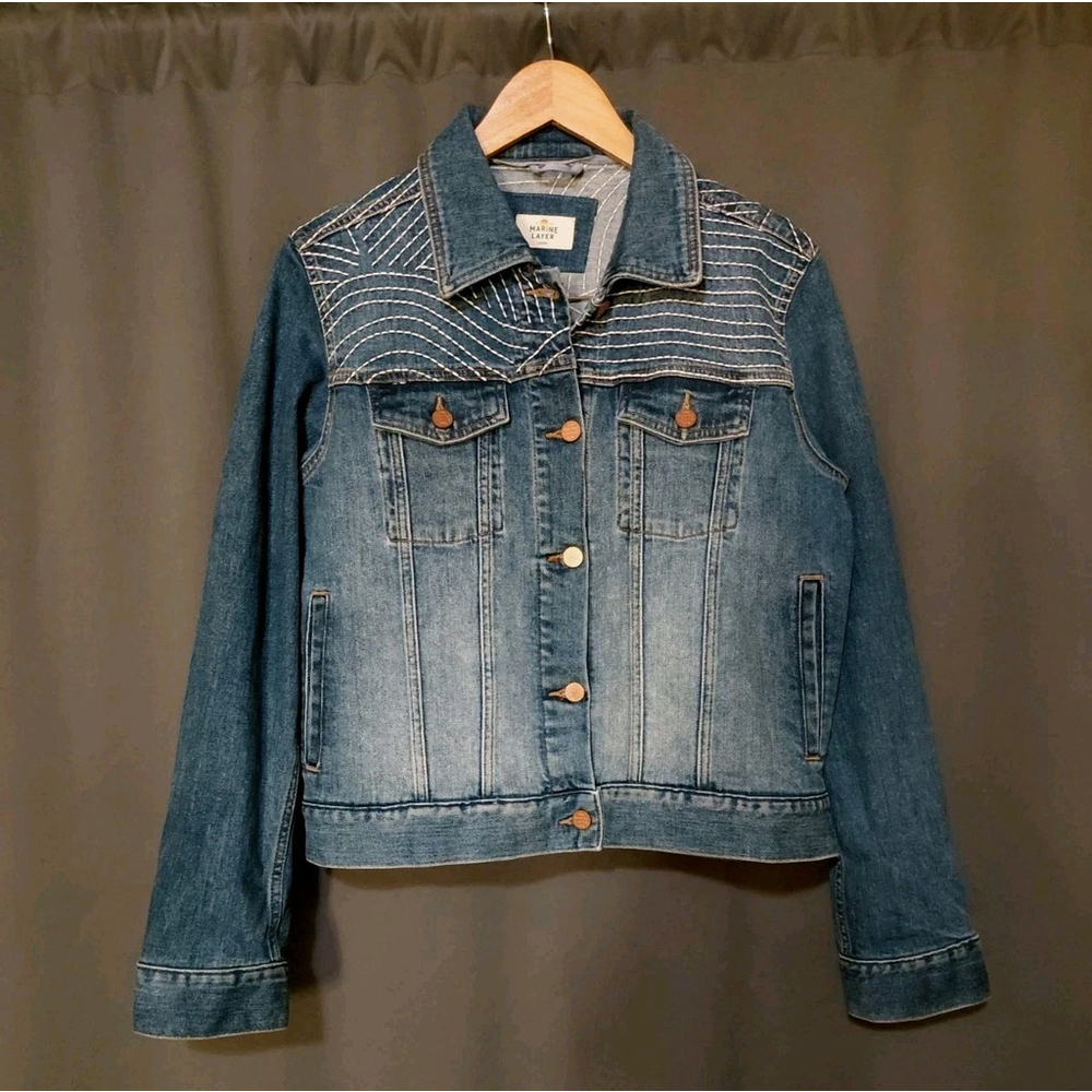 MARINE LAYER Blue Jean Eileen Embroidered Jacket Soft Denim Size Women's Large - Picture 13 of 13